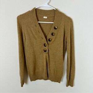 J.Crew Light Brown Half Button Long Sleeve Top